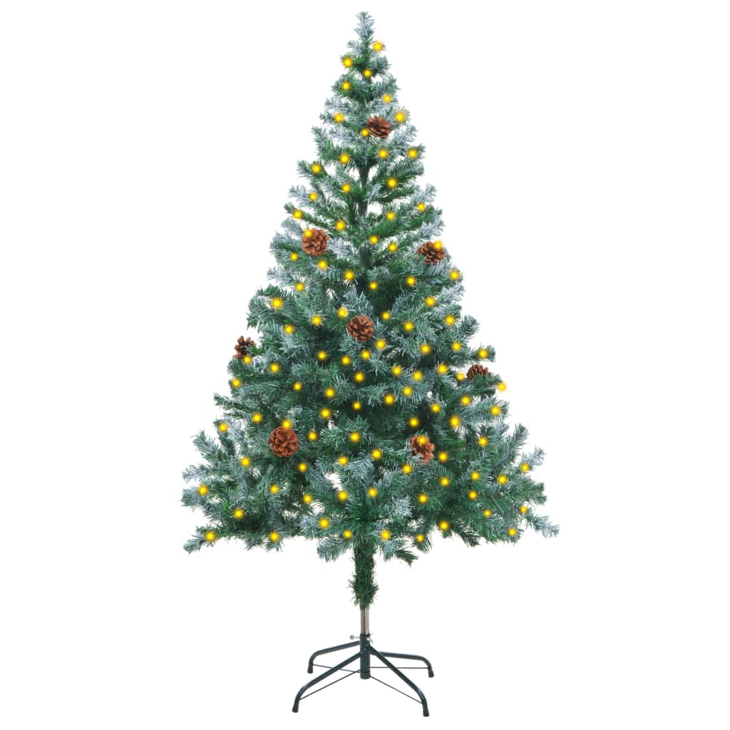 Frosted Pre-lit Christmas Tree with Pinecones 59.1"