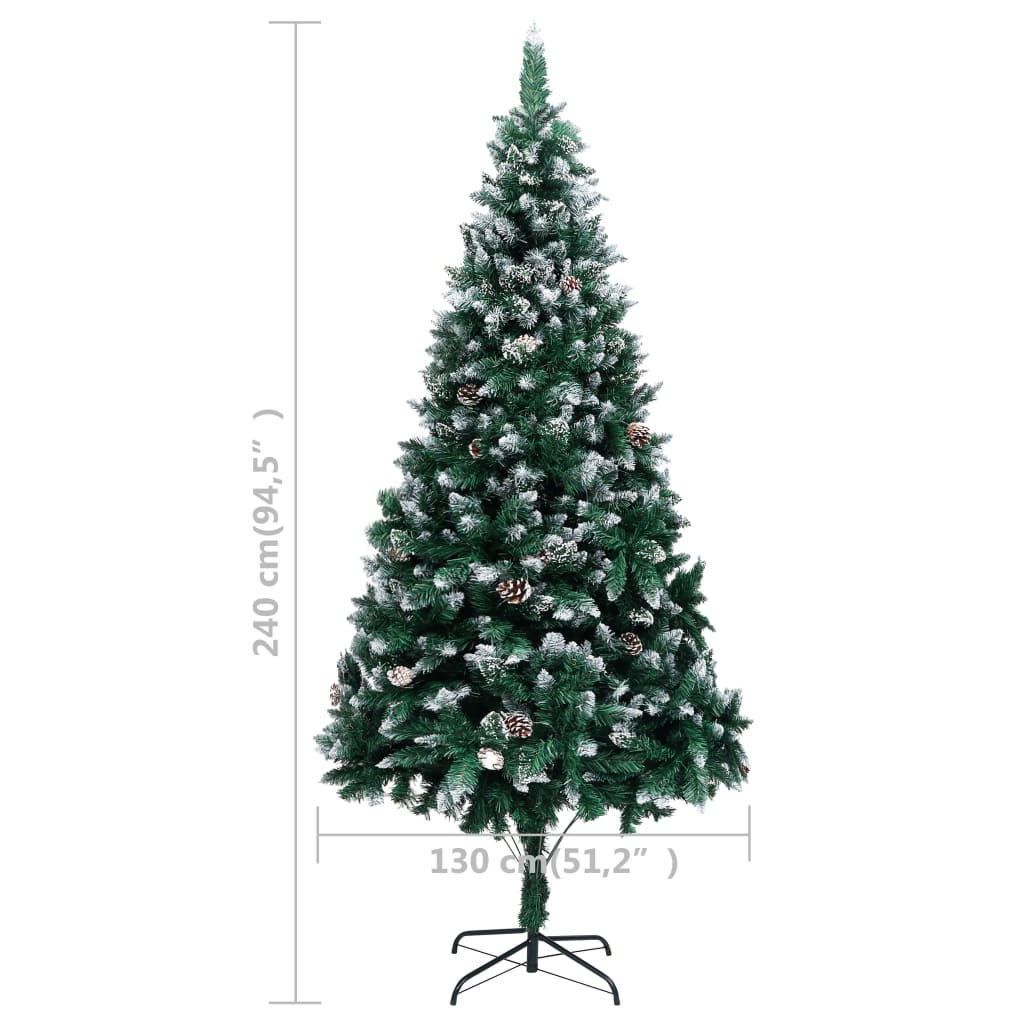 Artificial Christmas Tree LEDs&Pine Cones&White Snow 94.5"