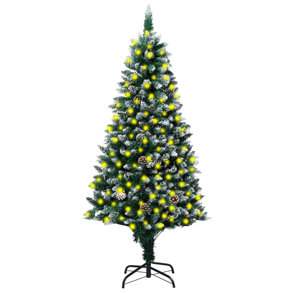 Artificial Christmas Tree LEDs&Pine Cones&White Snow 82.7"