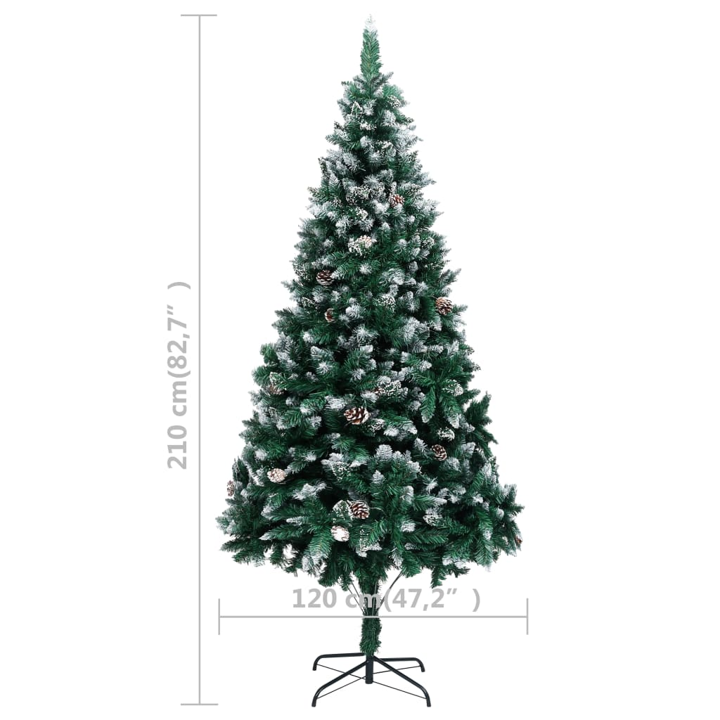 Artificial Christmas Tree LEDs&Pine Cones&White Snow 82.7"