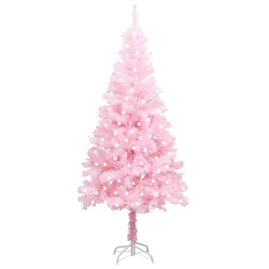 Artificial Pre-lit Christmas Tree with Stand Pink 94.5" PVC