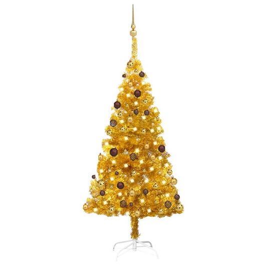 Artificial Pre-lit Christmas Tree with Ball Set Gold 59.1" PET