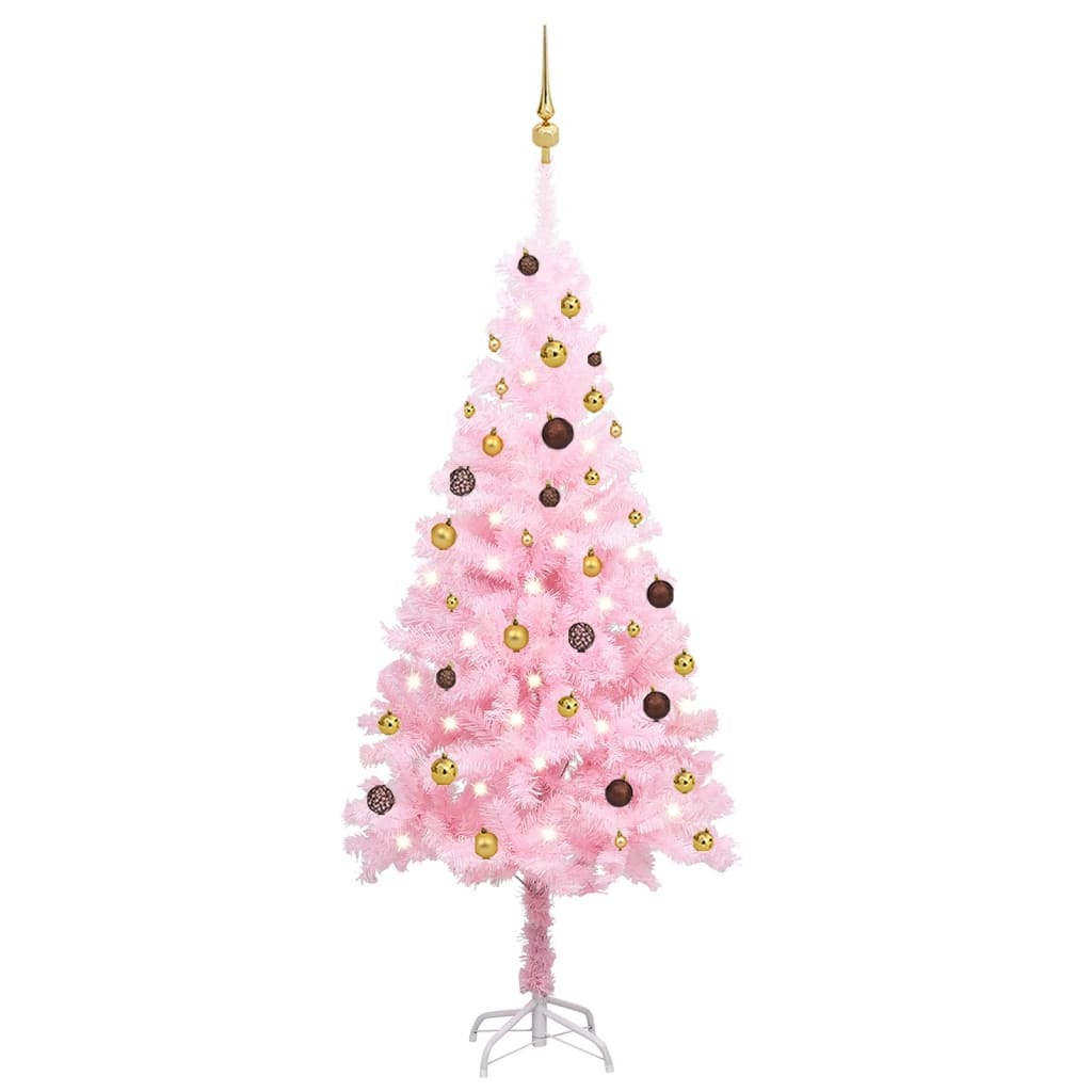 Artificial Pre-lit Christmas Tree with Ball Set Pink 70.9" PVC