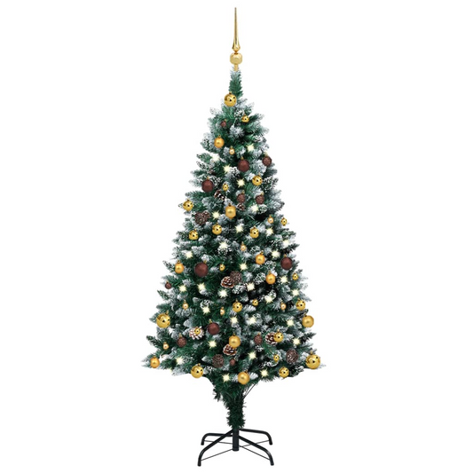 Artificial Pre-lit Christmas Tree with Ball Set&Pinecones 59.1"