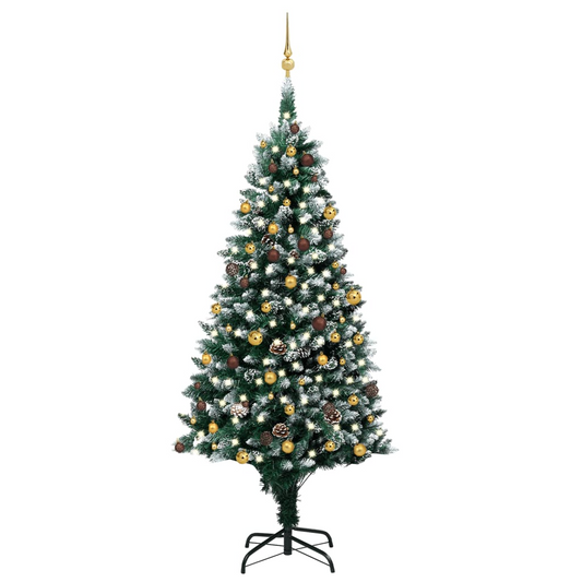 Artificial Pre-lit Christmas Tree with Ball Set&Pinecones 94.5"