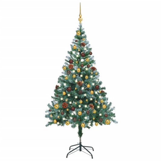 Frosted Pre-lit Christmas Tree with Ball Set&Pinecones 59.1"