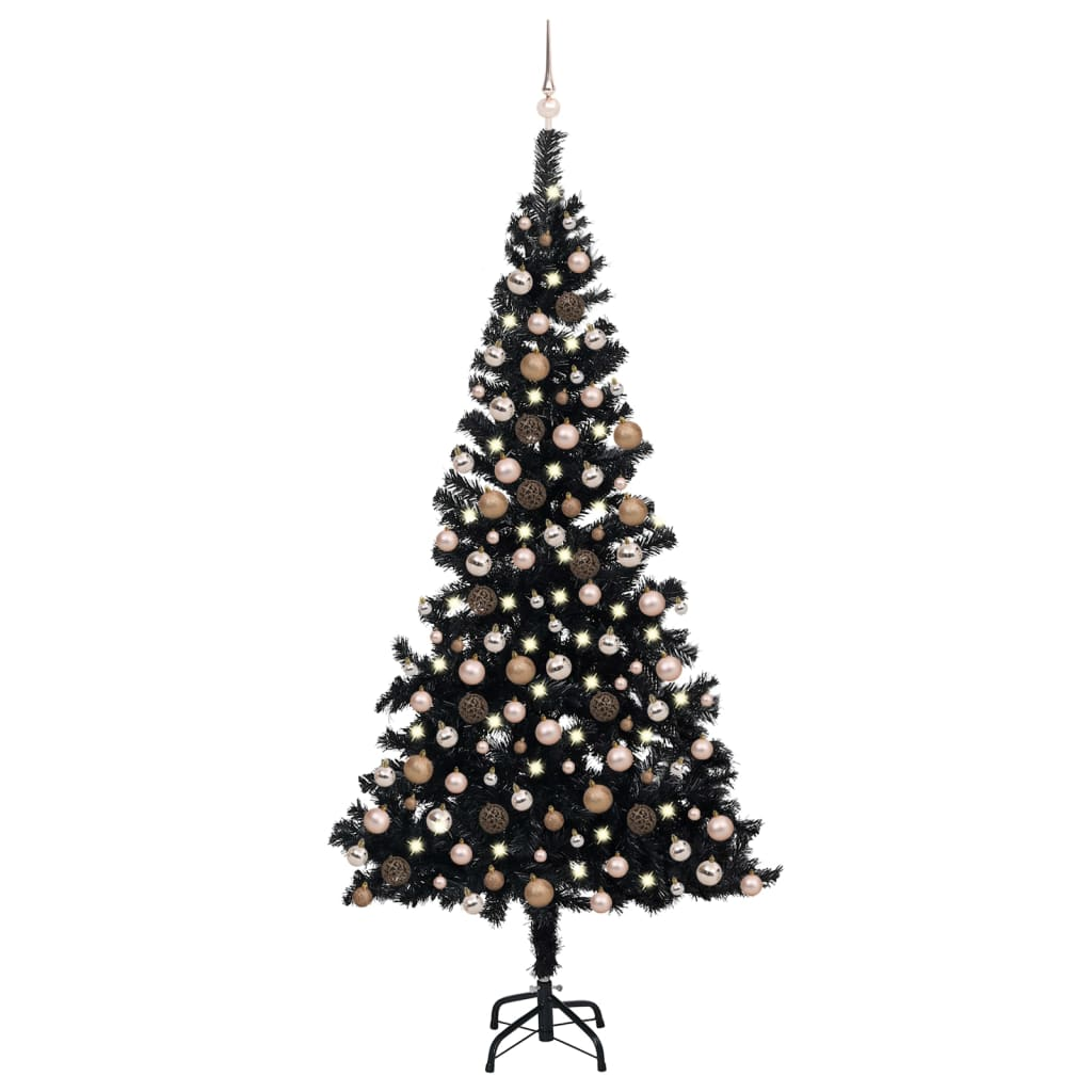 Artificial Pre-lit Christmas Tree with Ball Set Black 94.5" PVC