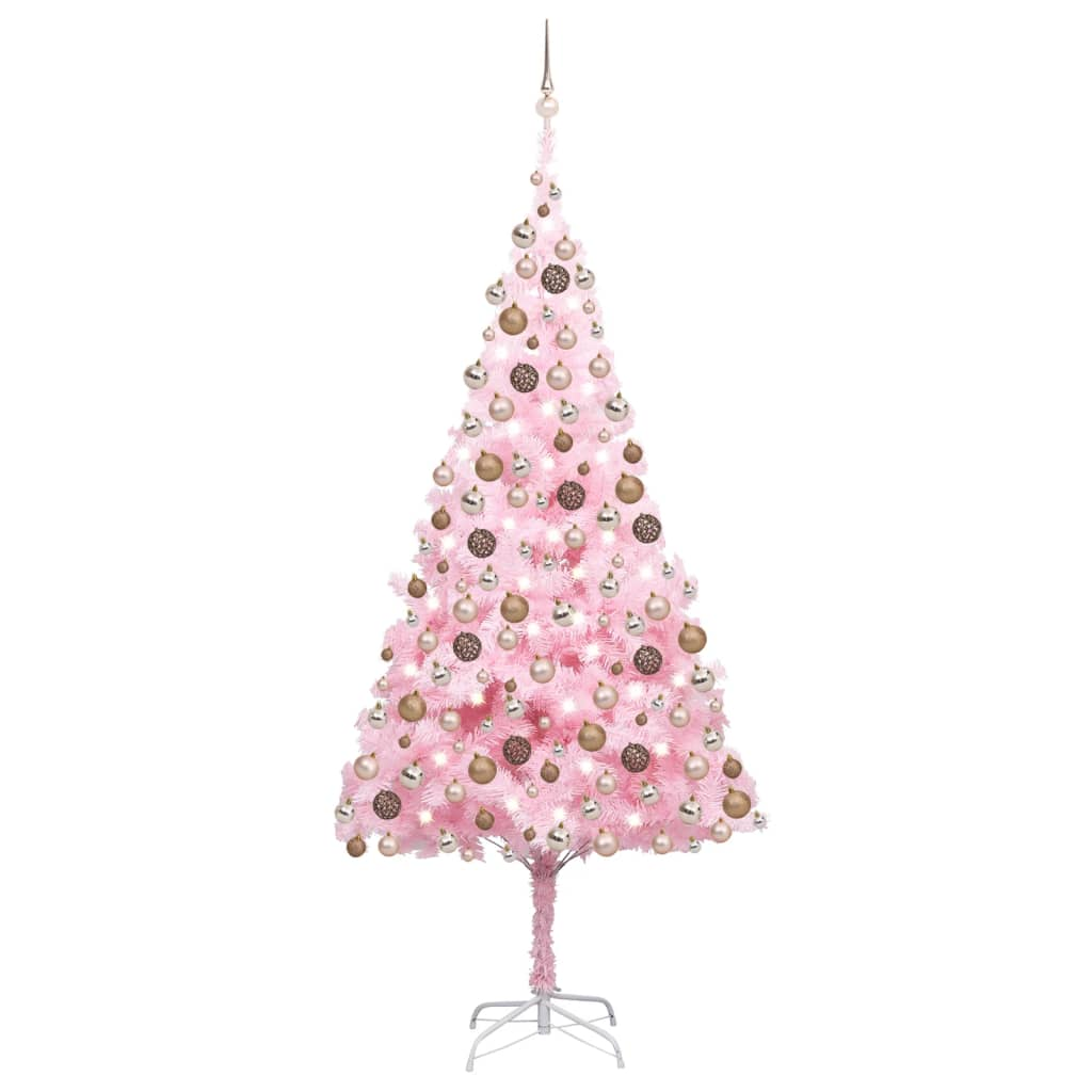 Artificial Pre-lit Christmas Tree with Ball Set Pink 94.5" PVC