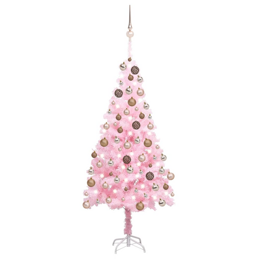 Artificial Pre-lit Christmas Tree with Ball Set Pink 70.9" PVC