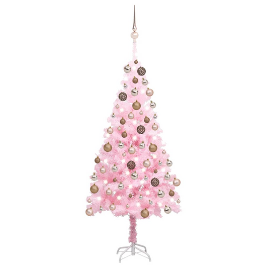 Artificial Pre-lit Christmas Tree with Ball Set Pink 59.1" PVC