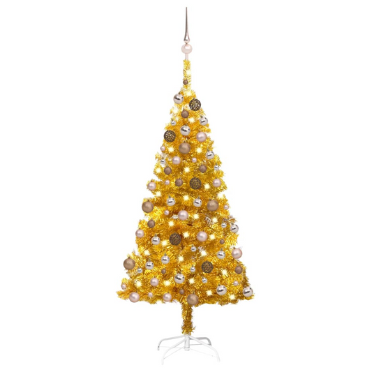 Artificial Pre-lit Christmas Tree with Ball Set Gold 59.1" PET