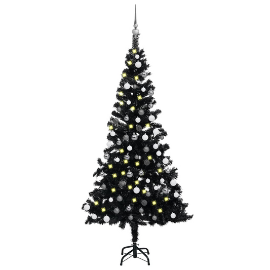 Artificial Pre-lit Christmas Tree with Ball Set Black 59.1" PVC