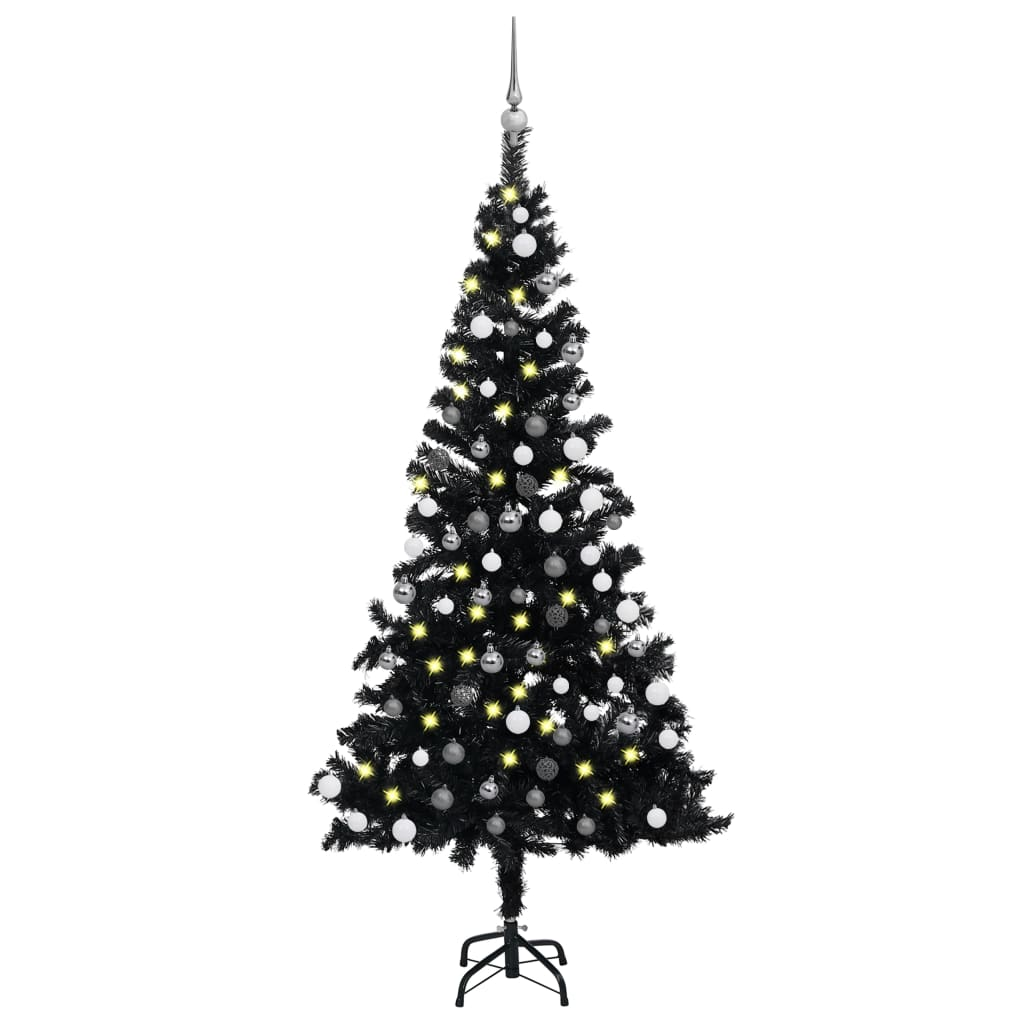 Artificial Pre-lit Christmas Tree with Ball Set Black 47.2" PVC