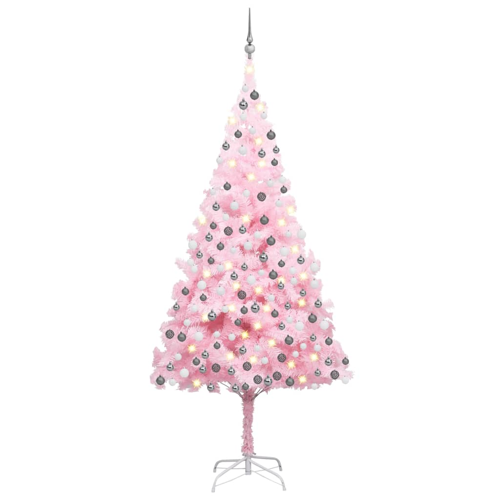 Artificial Pre-lit Christmas Tree with Ball Set Pink 94.5" PVC