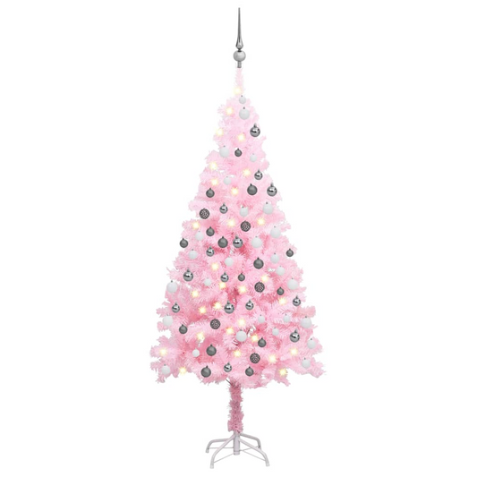 Artificial Pre-lit Christmas Tree with Ball Set Pink 70.9" PVC