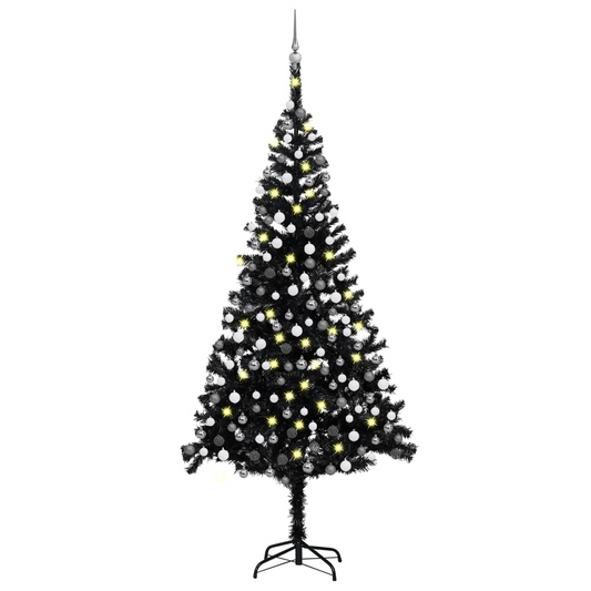 Artificial Pre-lit Christmas Tree with Ball Set Black 94.5" PVC