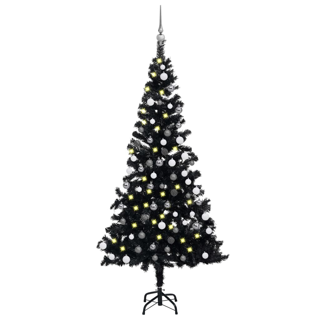 Artificial Pre-lit Christmas Tree with Ball Set Black 70.9" PVC