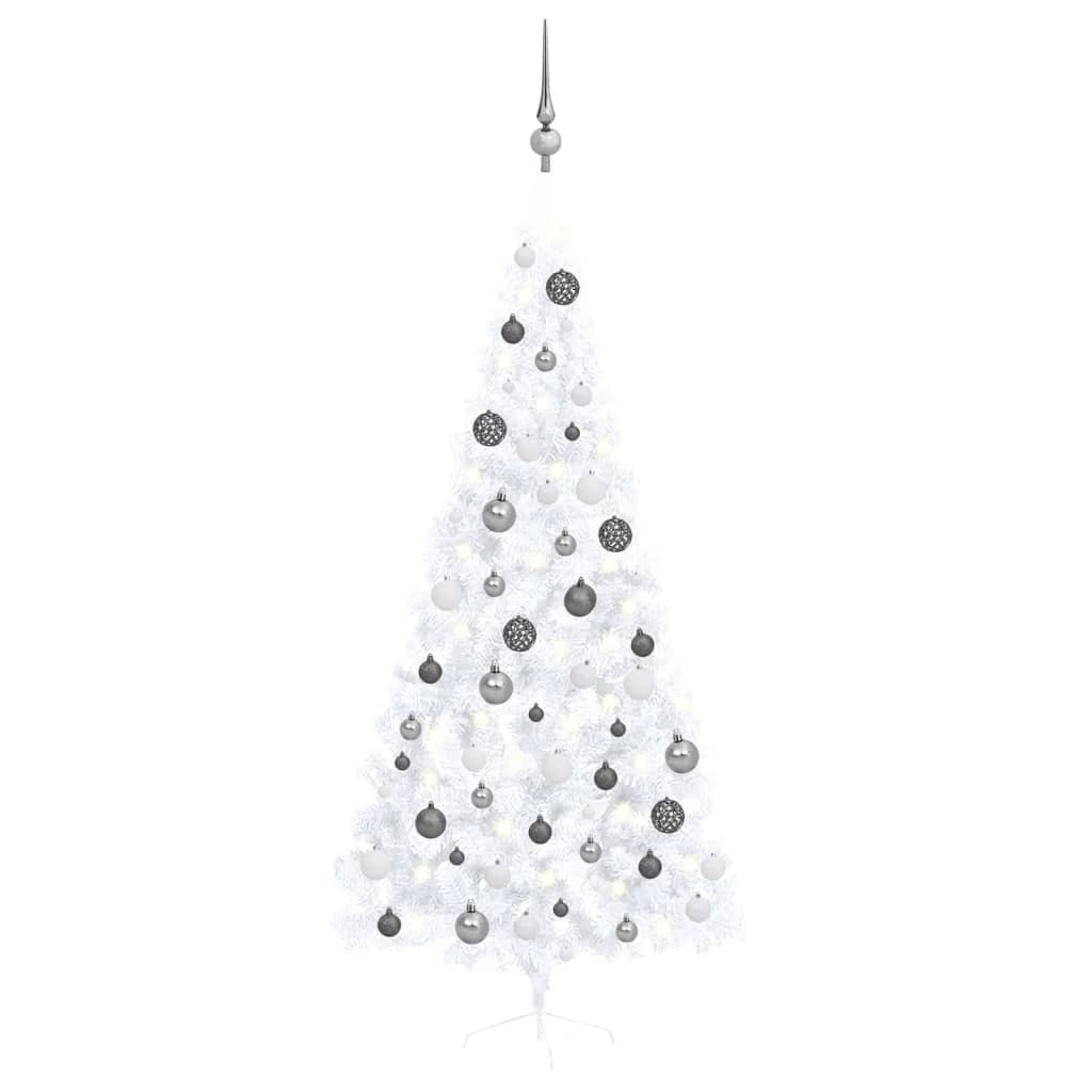 Artificial Half Pre-lit Christmas Tree with Ball Set White 82.7"