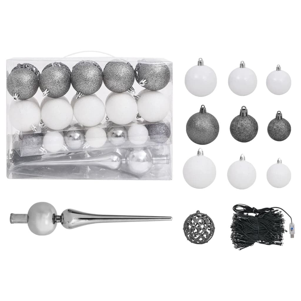 Artificial Half Pre-lit Christmas Tree with Ball Set White 70.9"