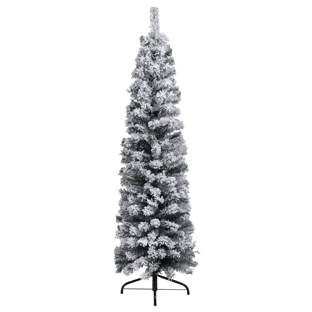 Slim Pre-lit Christmas Tree with Flocked Snow Green 82.7" PVC