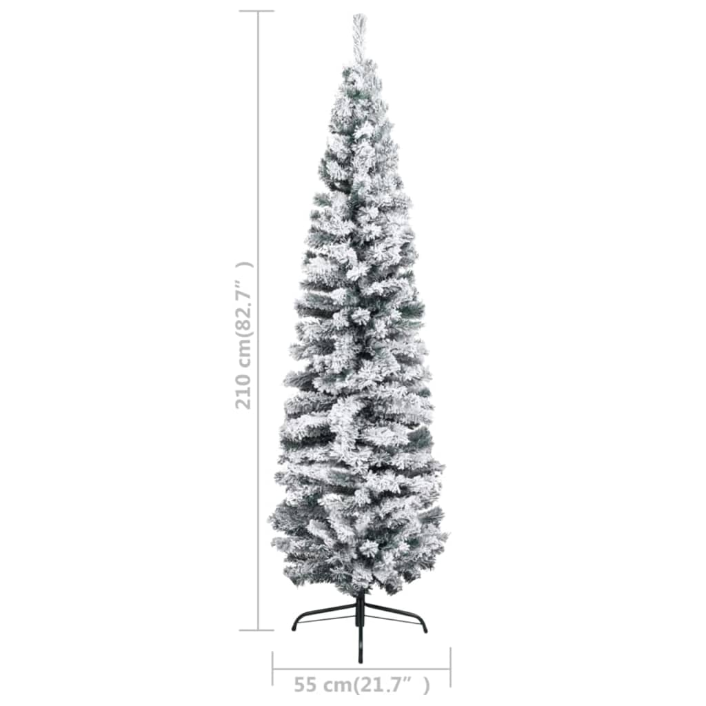 Slim Pre-lit Christmas Tree with Flocked Snow Green 82.7" PVC