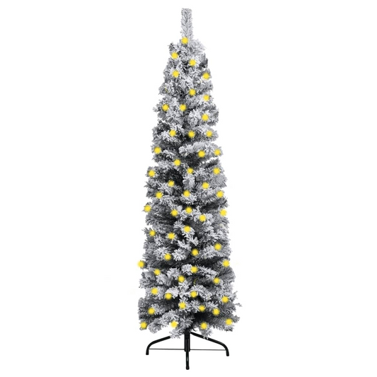 Slim Pre-lit Christmas Tree with Flocked Snow Green 70.9" PVC