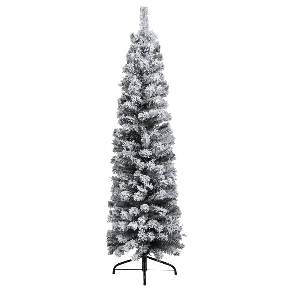 Slim Pre-lit Christmas Tree with Flocked Snow Green 70.9" PVC