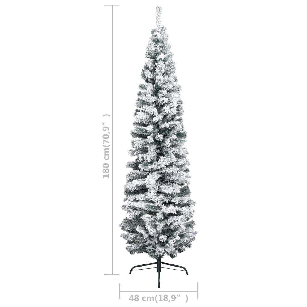 Slim Pre-lit Christmas Tree with Flocked Snow Green 70.9" PVC