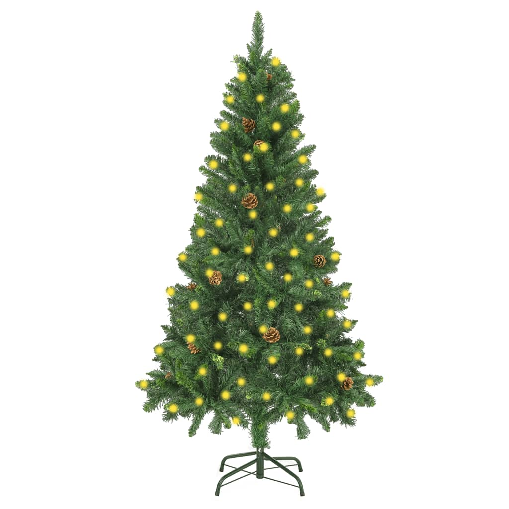 Artificial Pre-lit Christmas Tree with Pine Cones Green 59.1"