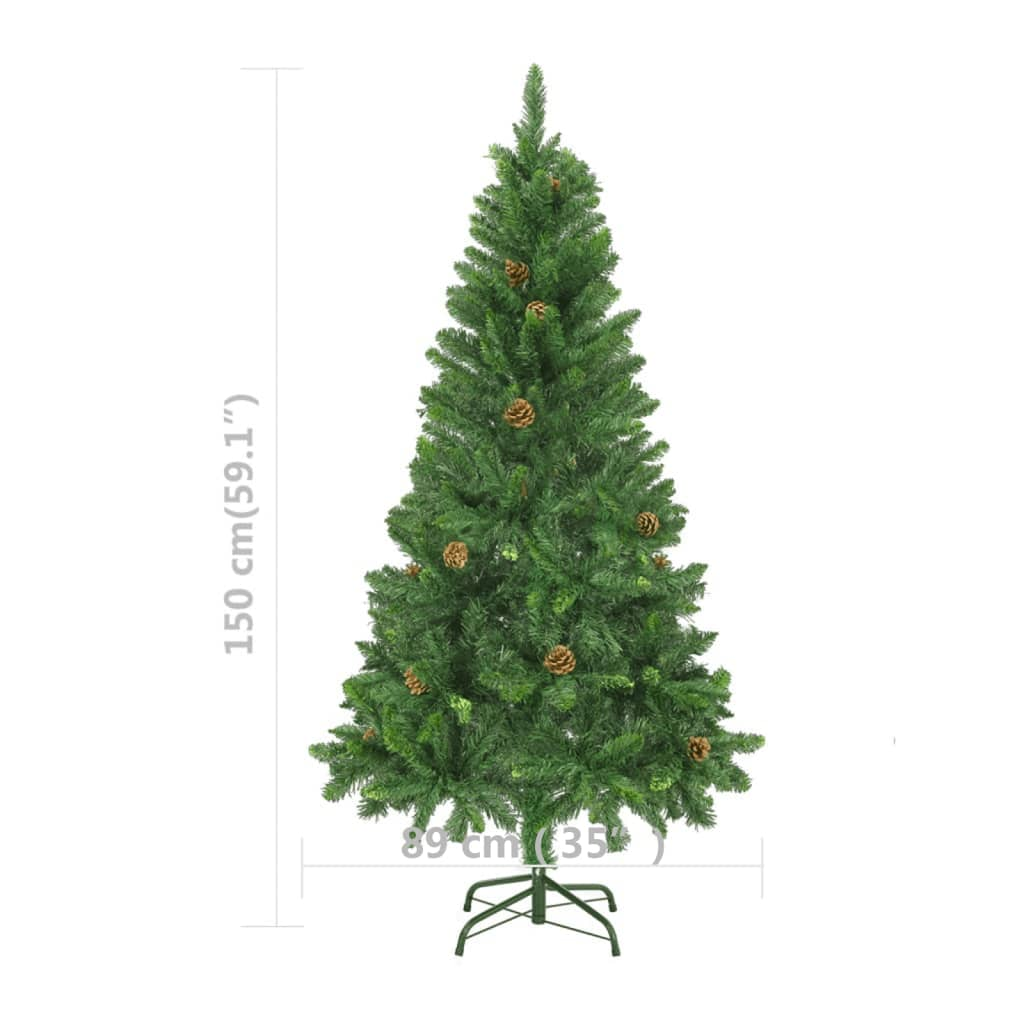 Artificial Pre-lit Christmas Tree with Pine Cones Green 59.1"