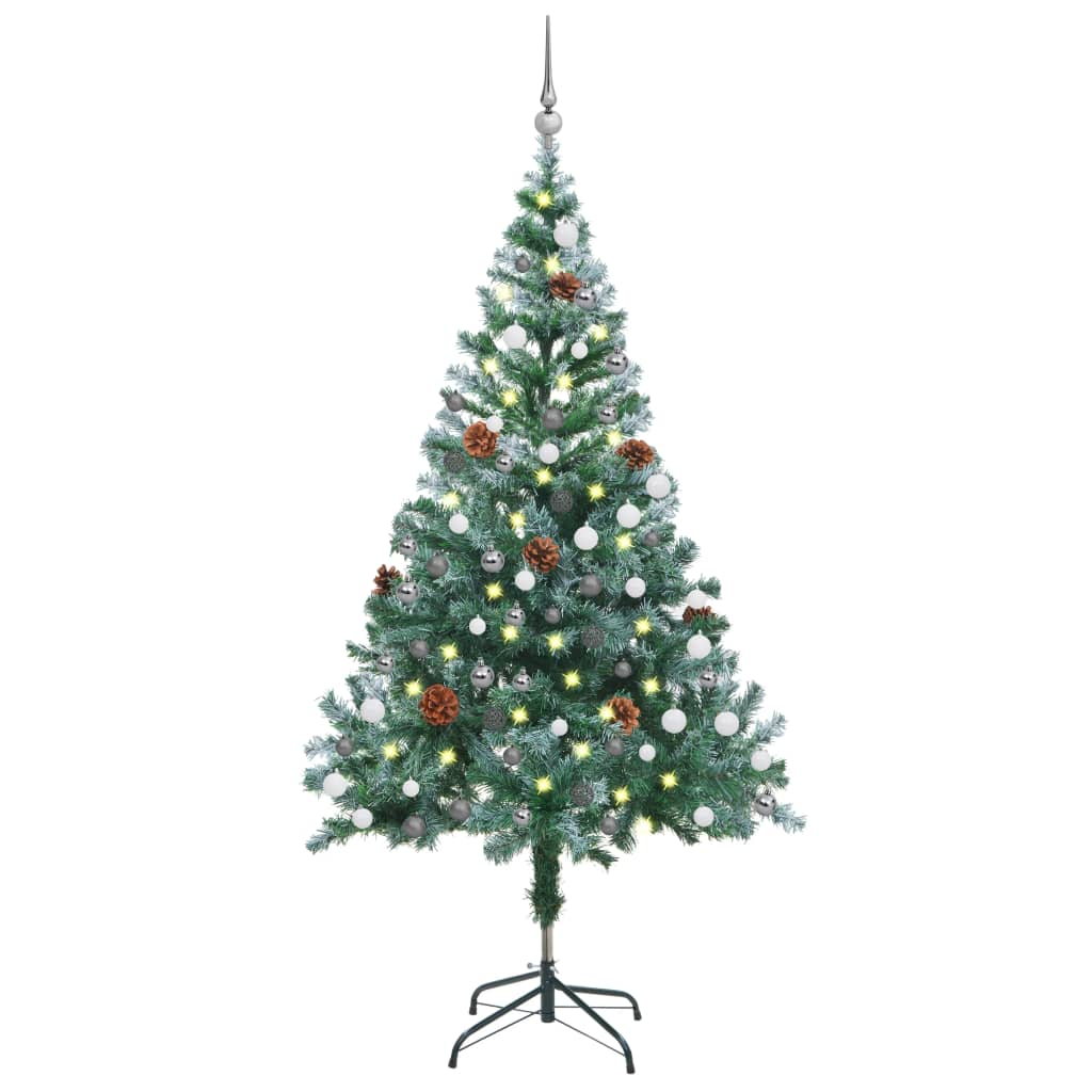 Frosted Pre-lit Christmas Tree with Ball Set Pinecones 59.1"