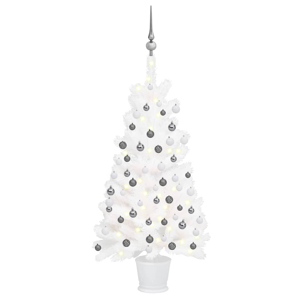 Artificial Pre-lit Christmas Tree with Ball Set White 35.4"