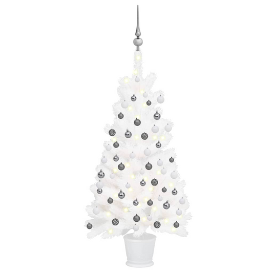 Artificial Pre-lit Christmas Tree with Ball Set White 35.4"