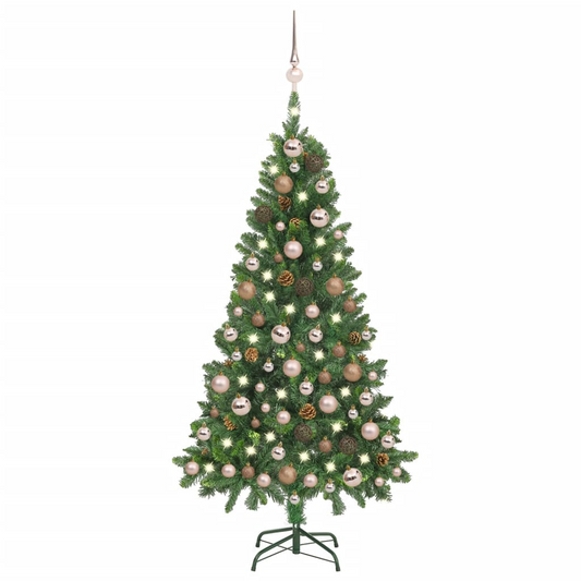 Artificial Pre-lit Christmas Tree with Ball Set&Pine Cones 59.1"