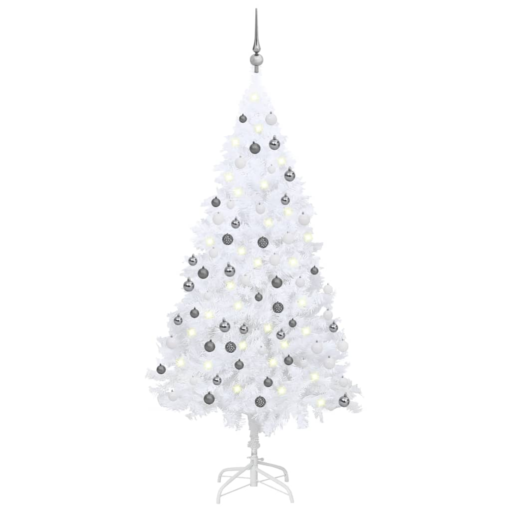 Artificial Pre-lit Christmas Tree with Ball Set White 70.9" PVC