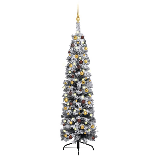 Slim Artificial Pre-lit Christmas Tree with Ball Set Green 59.1"