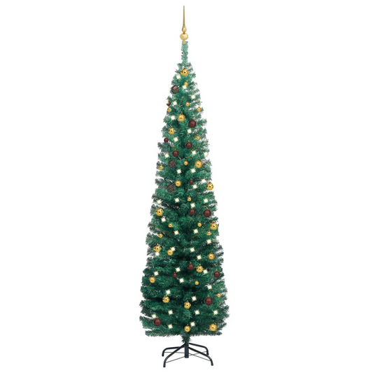 Slim Artificial Pre-lit Christmas Tree with Ball Set Green 82.7"