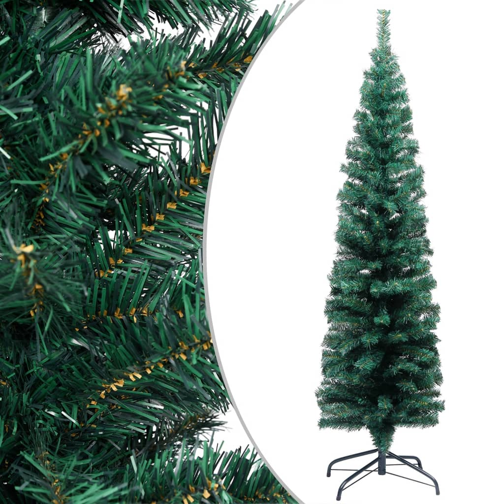 Slim Artificial Pre-lit Christmas Tree with Ball Set Green 82.7"