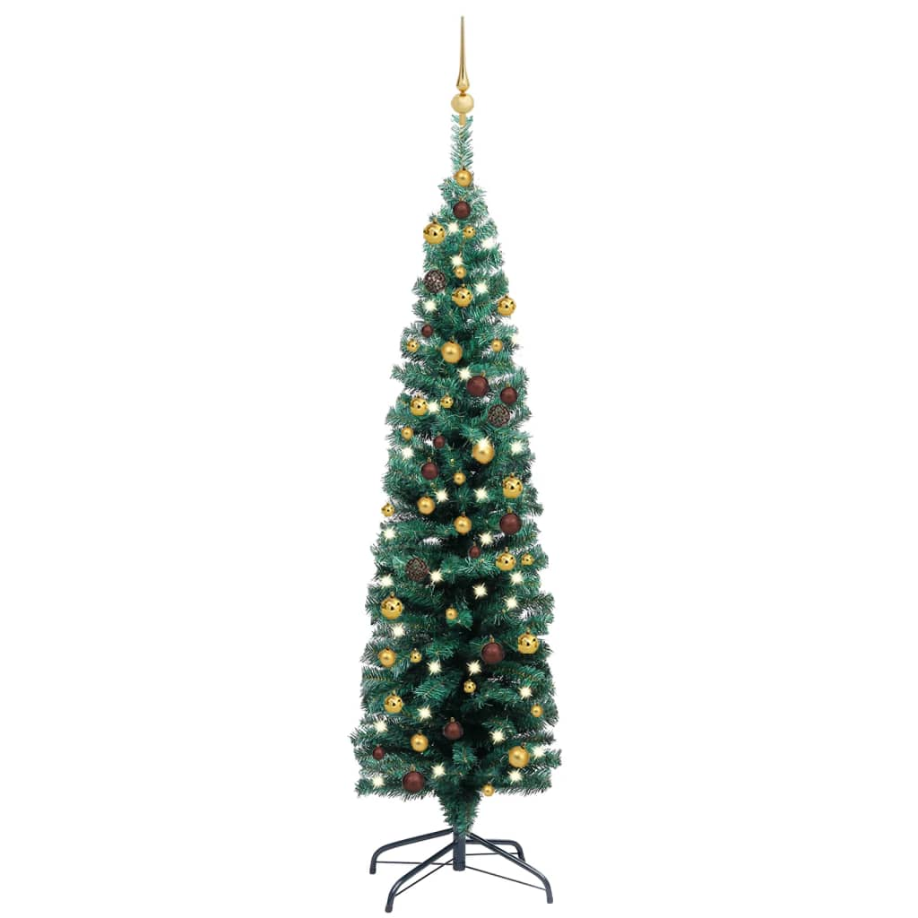 Slim Artificial Pre-lit Christmas Tree with Ball Set Green 59.1"