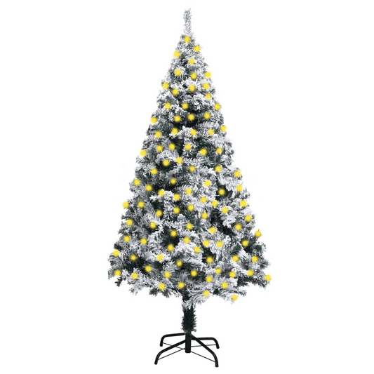 Artificial Pre-lit Christmas Tree with Flocked Snow Green 82.7"