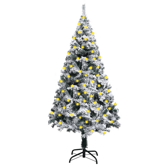 Artificial Pre-lit Christmas Tree with Flocked Snow Green 70.9"