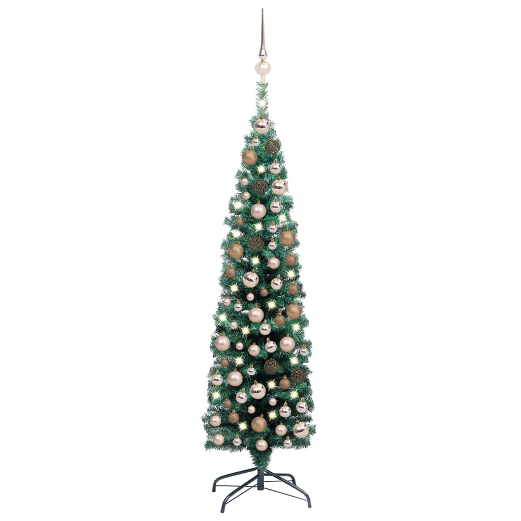 Slim Artificial Pre-lit Christmas Tree with Ball Set Green 59.1"