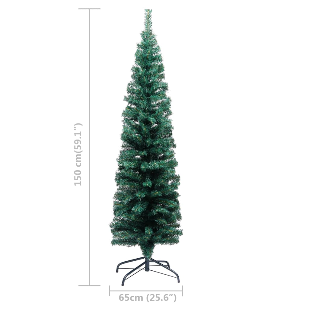 Slim Artificial Pre-lit Christmas Tree with Ball Set Green 59.1"