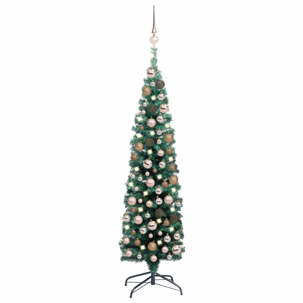 Slim Artificial Pre-lit Christmas Tree with Ball Set Green 47.2"