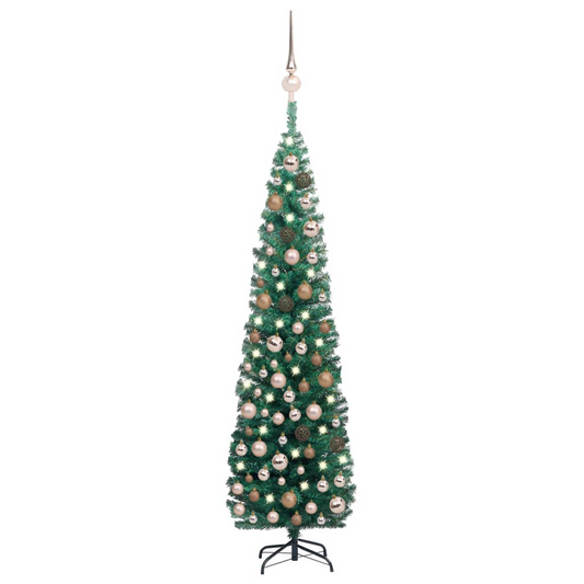 Slim Artificial Pre-lit Christmas Tree with Ball Set Green 82.7"