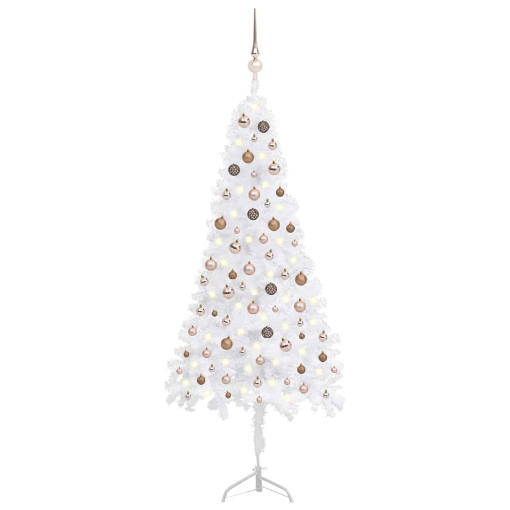 Corner Artificial Christmas Tree LEDs&Ball Set White 82.7" PVC