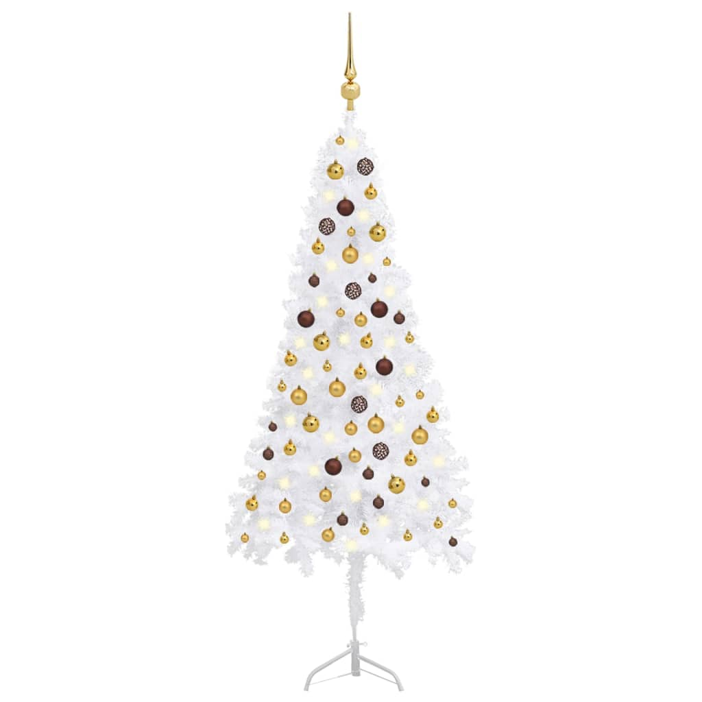 Corner Artificial Christmas Tree LEDs&Ball Set White 70.9" PVC