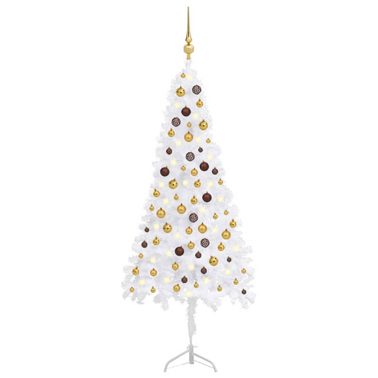 Corner Artificial Christmas Tree LEDs&Ball Set White 70.9" PVC