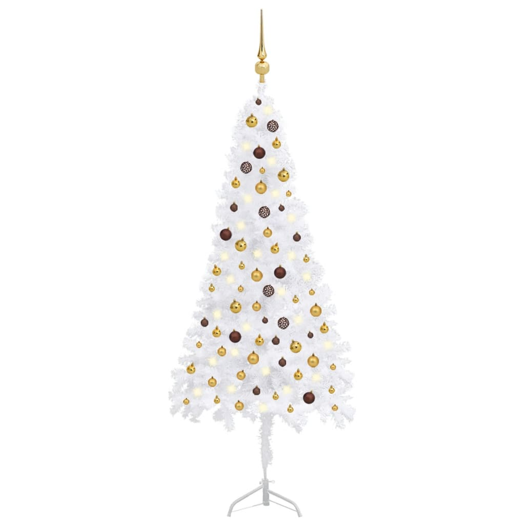 Corner Artificial Christmas Tree LEDs&Ball Set White 82.7" PVC