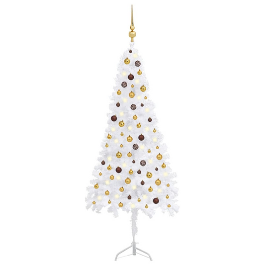 Corner Artificial Christmas Tree LEDs&Ball Set White 82.7" PVC